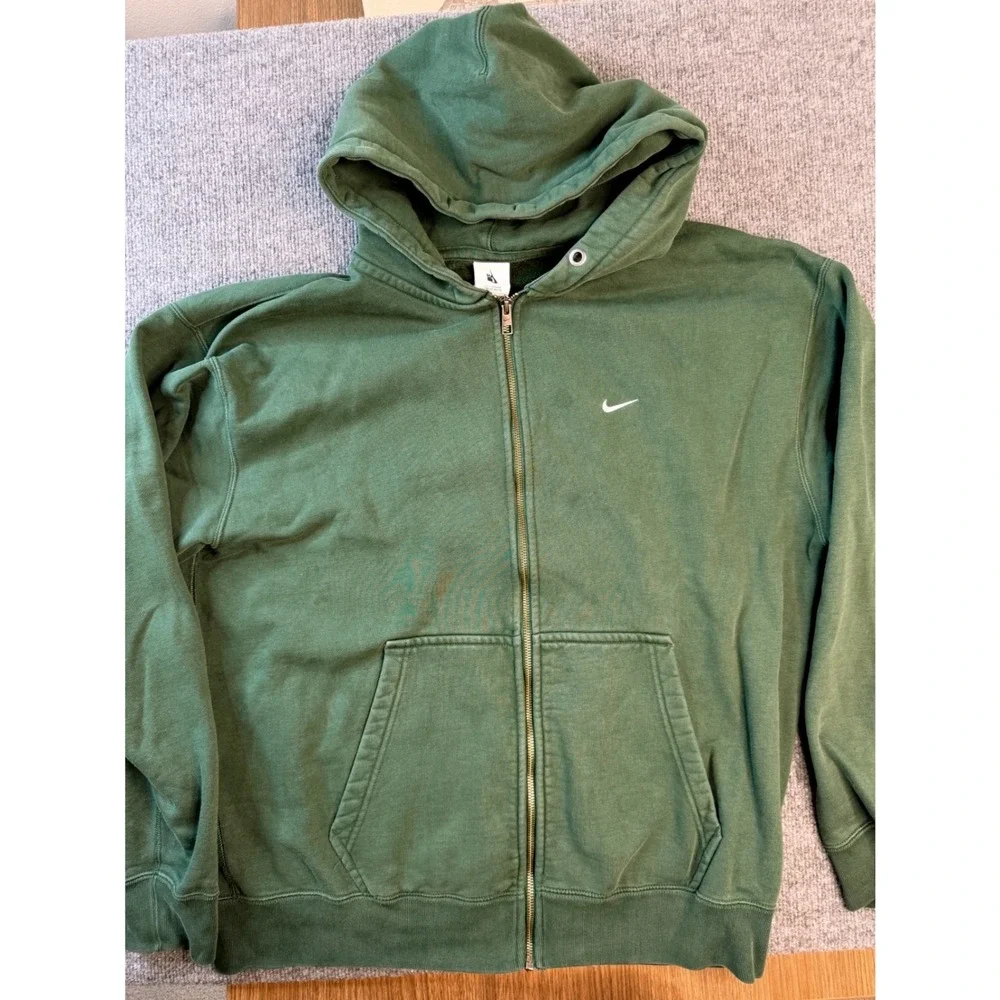 Nike‎ Zip Up Hoodie Mens Large Tall Green Fleece Sweatshirt Embroidered Swoosh L